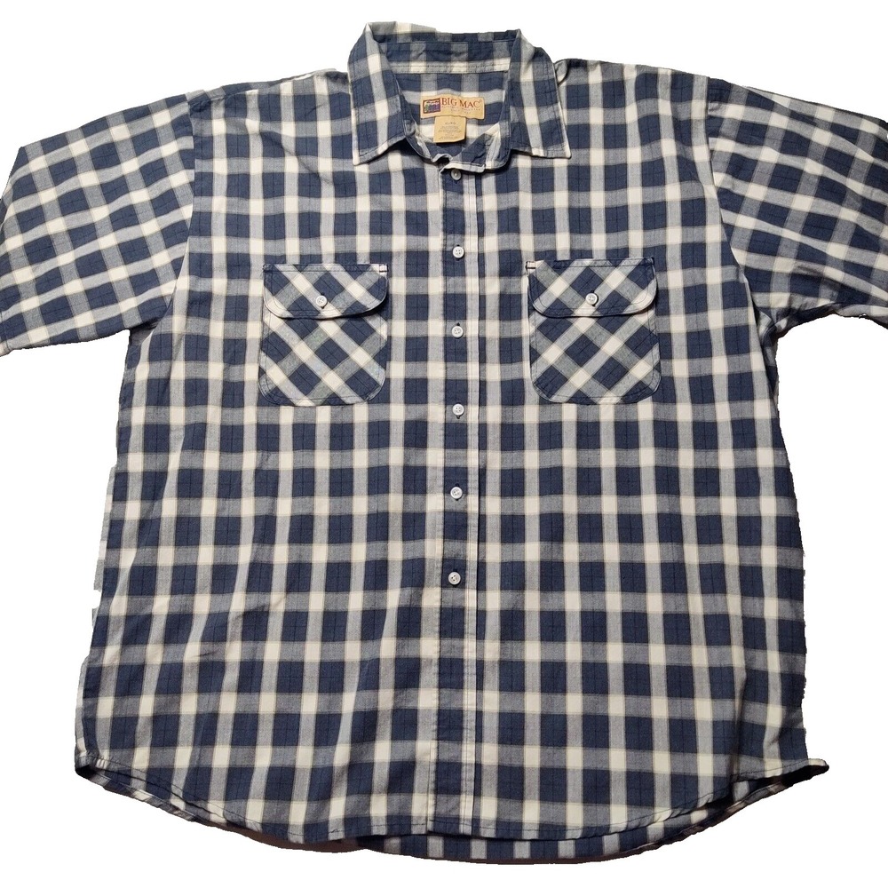 VTG BIG MAC WORKWEAR‎ Blue Plaid Short Sleeve Button Shirt - Men Oversized XL